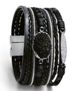 SAACHI Sparkly Druzy Braided leather bracelet